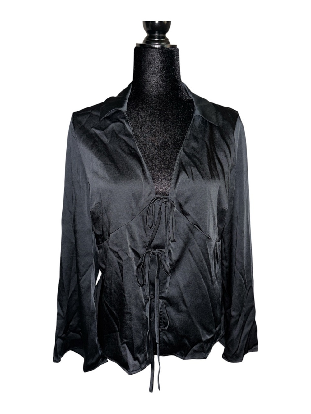 Black Tie-Front Blouse 057